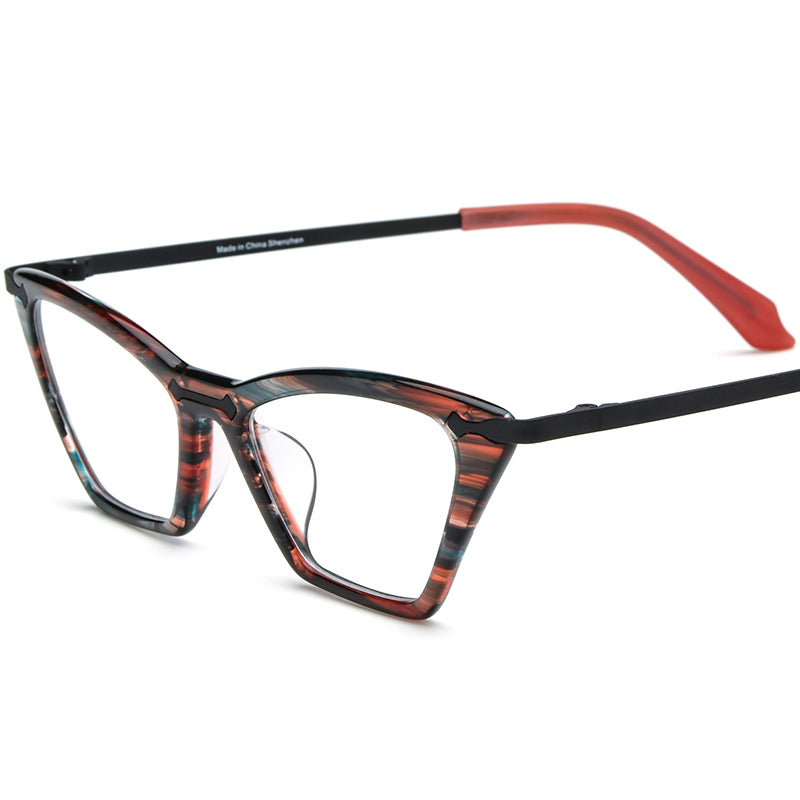 Vintage Colourful Small Cat Eye Acetate Optical Glasses Frame - Brown Black - MCROONS