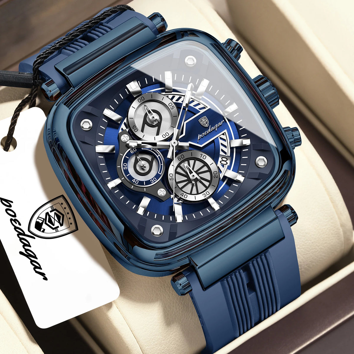 Poedagar 849 Men's Luxury Chronograph Quartz Watch – Silicone Strap, Waterproof, Luminous, Date