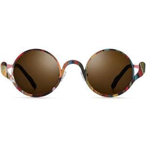 Multicolour Print Titanium Round Polarised Sunglasses - MCROONS - front view