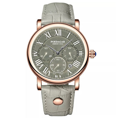 Poedagar 986 Men's Luxury Chronograph Quartz Watch – Leather Strap, Waterproof, Date