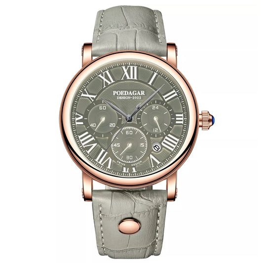 Poedagar 986 Men's Luxury Chronograph Quartz Watch – Leather Strap, Waterproof, Date