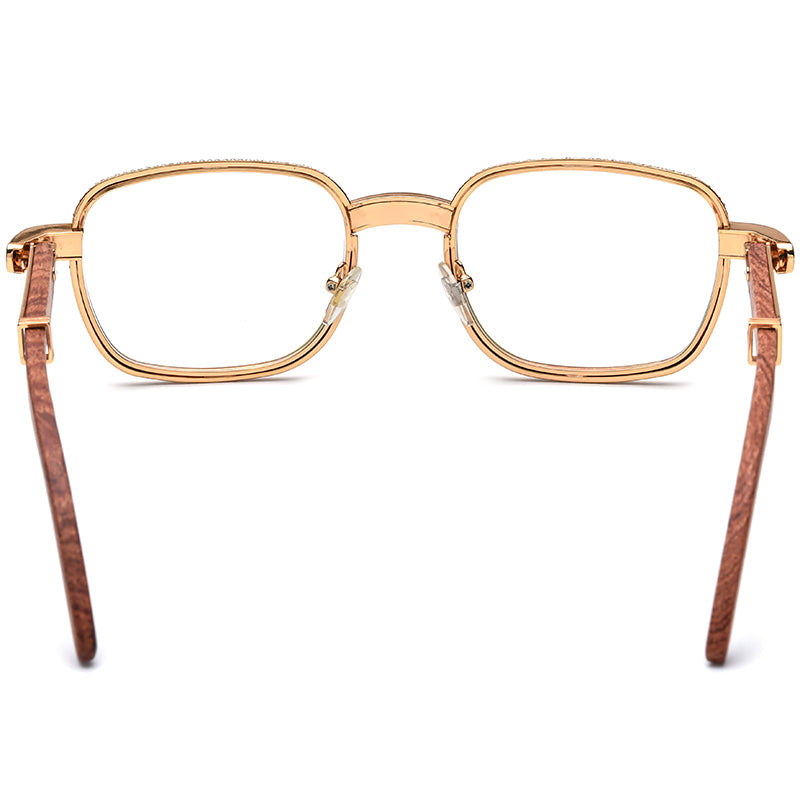 Crystal-Paved Wood Square Optical Glasses Frame - MCROONS - Back View