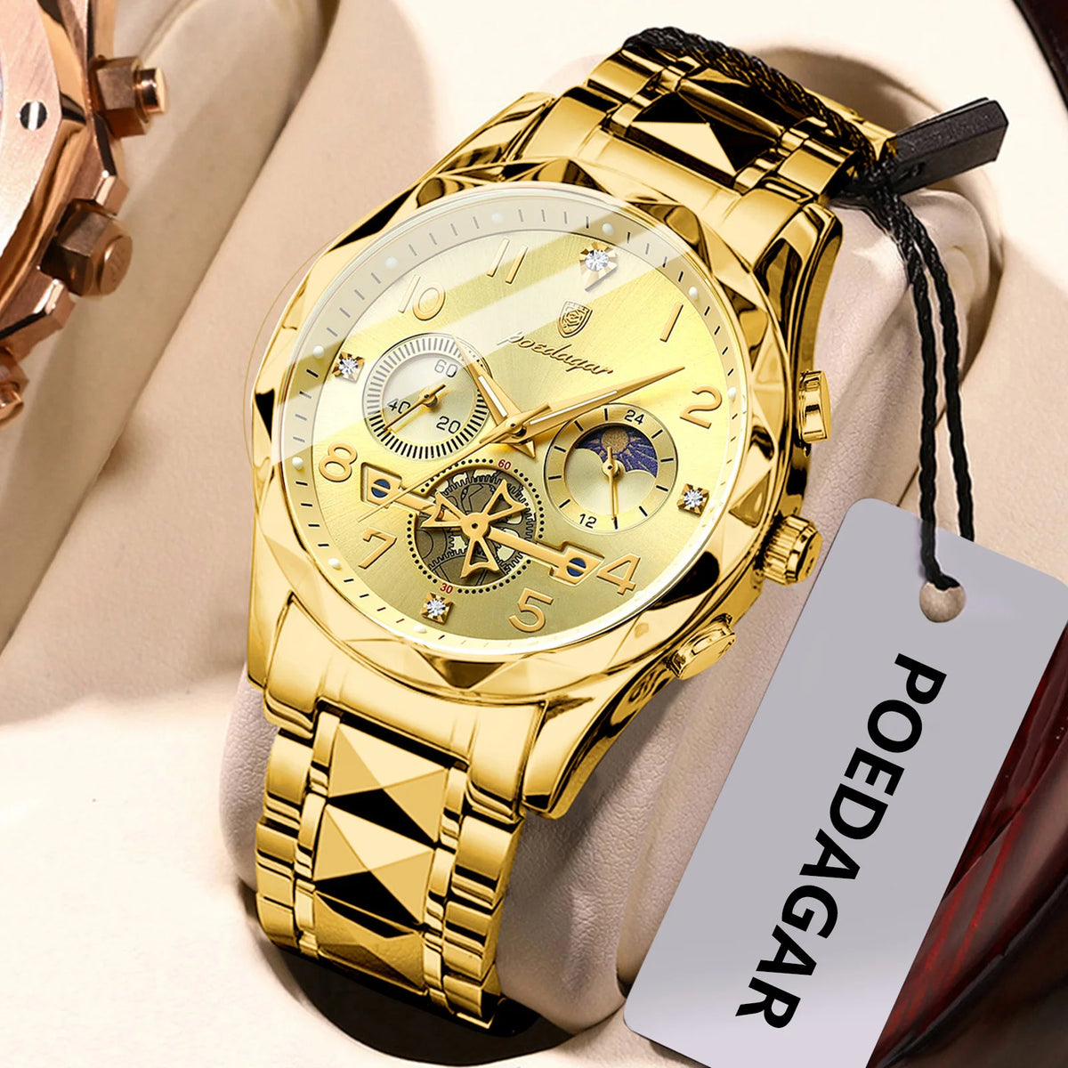 Poedagar 972 Men's Luxury Chronograph Quartz Watch – Stainless Steel Band, Waterproof, Luminous, Date