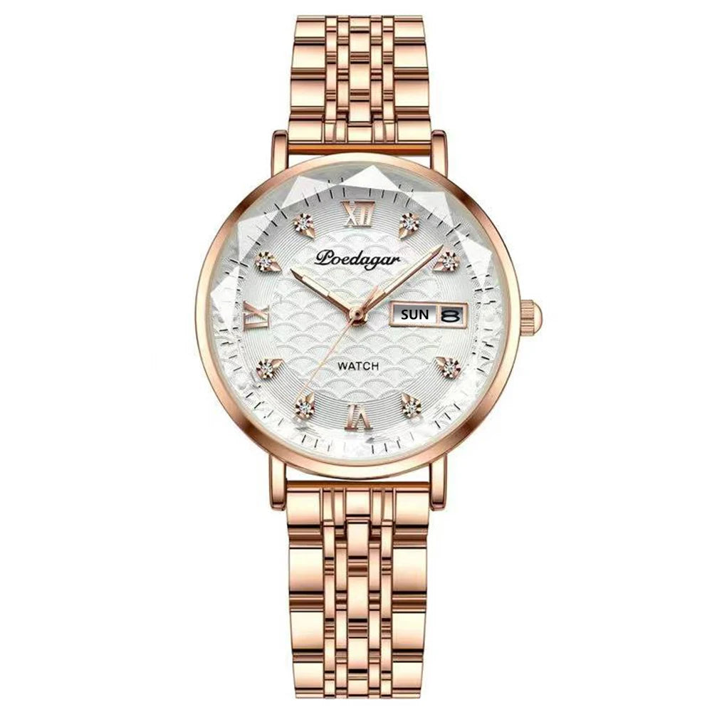 Poedagar 3011 Women's Luxury Quartz Watch – Stainless Steel Band, Waterproof, Luminous, Date