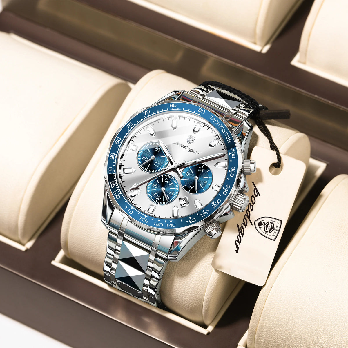 Poedagar 815 Men's Luxury Chronograph Quartz Watch – Stainless Steel Band, Waterproof, Luminous, Date