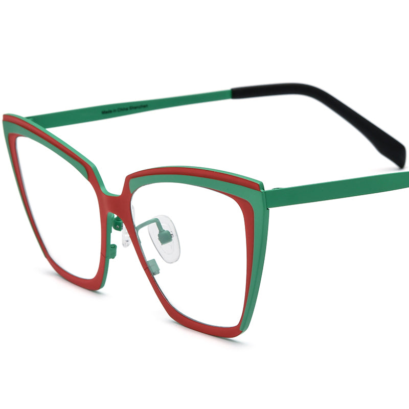 Colourful Titanium Cat Eye Optical Glasses - Matte Red Green - MCROONS