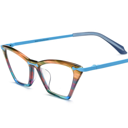 Vintage Colourful Small Cat Eye Acetate Optical Glasses Frame - Blue - MCROONS