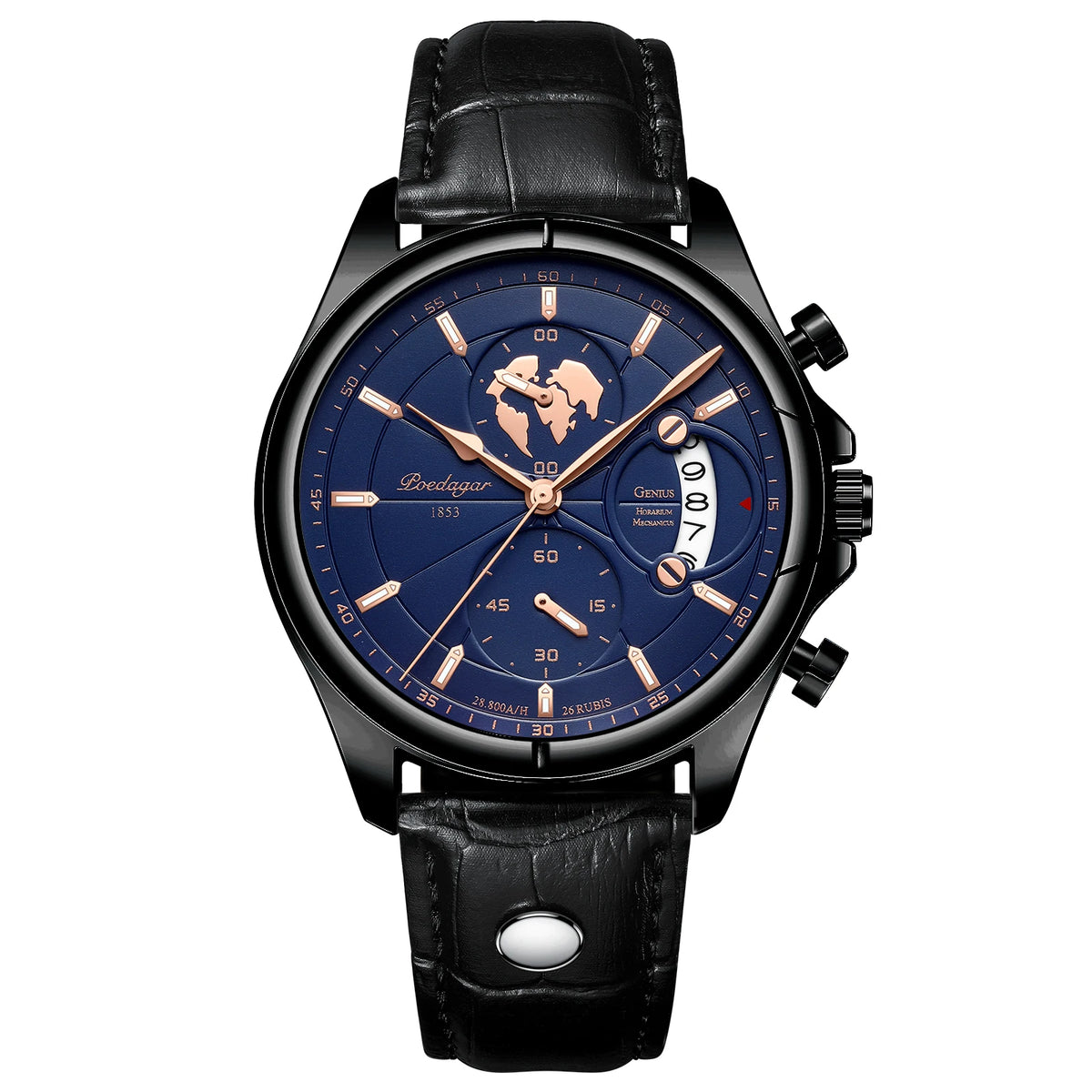 Poedagar 989 Men's Luxury Chronograph Quartz Watch – Leather Strap, Waterproof, Luminous, Date
