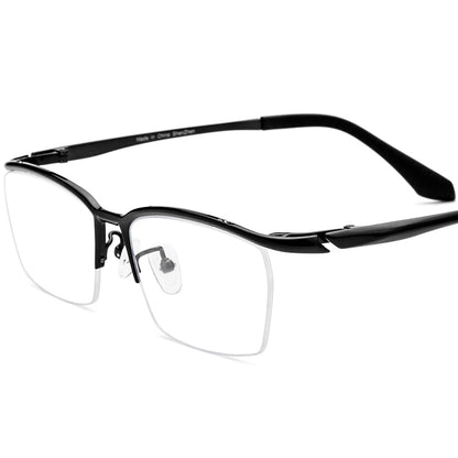 Ultralight Titanium Half-Rim Square Optical Glasses Frame - MCROONS - Black