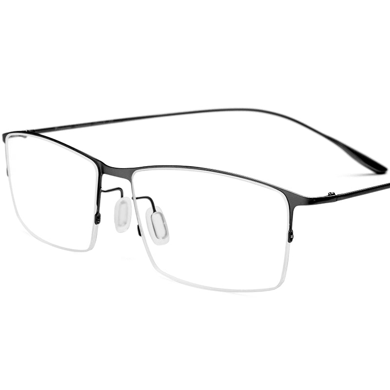 Half-Rim Square Metal Optical Glasses Frame - Black - MCROONS