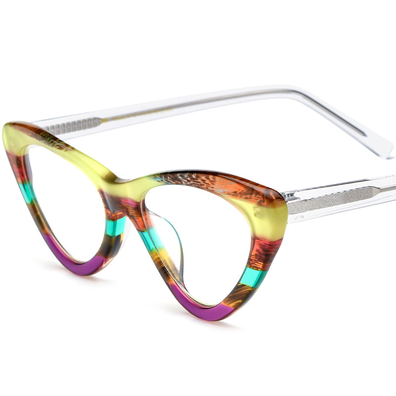 Retro Cat Eye Acetate Optical Glasses Frame - Yellow Purple - MCROONS