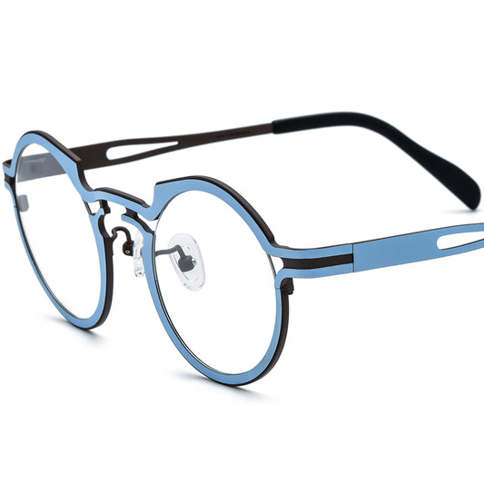Colourful Titanium Round Optical Glasses Retro - Blue Brown - MCROONS