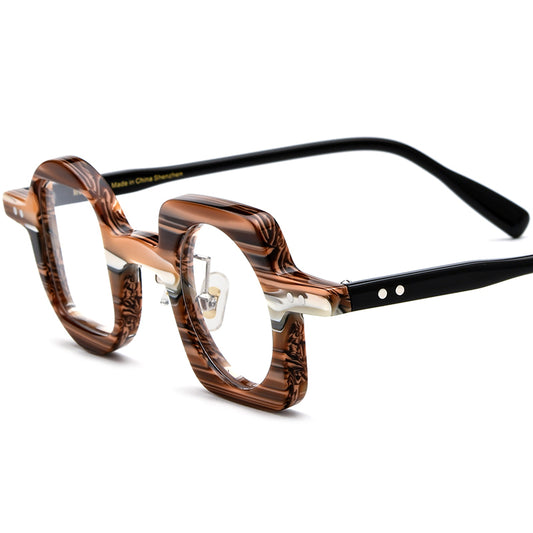 Designer Square Acetate Optical Glasses Frame - Brown - MCROONS