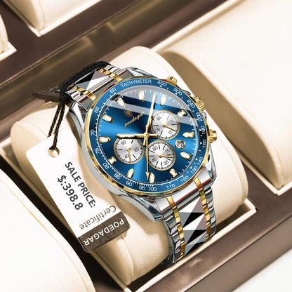 Poedagar 815 Men's Luxury Chronograph Quartz Watch – Stainless Steel Band, Waterproof, Luminous, Date