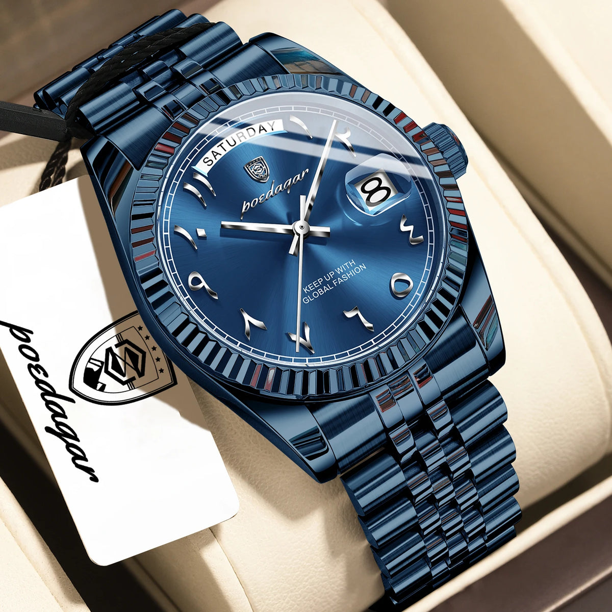 Poedagar 845 Men's Luxury Quartz Watch – Stainless Steel Band, Waterproof, Date