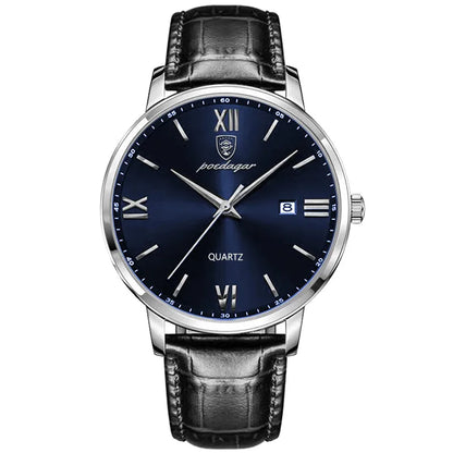 Poedagar 826 Men's Luxury Quartz Watch – Leather Strap, Waterproof, Date