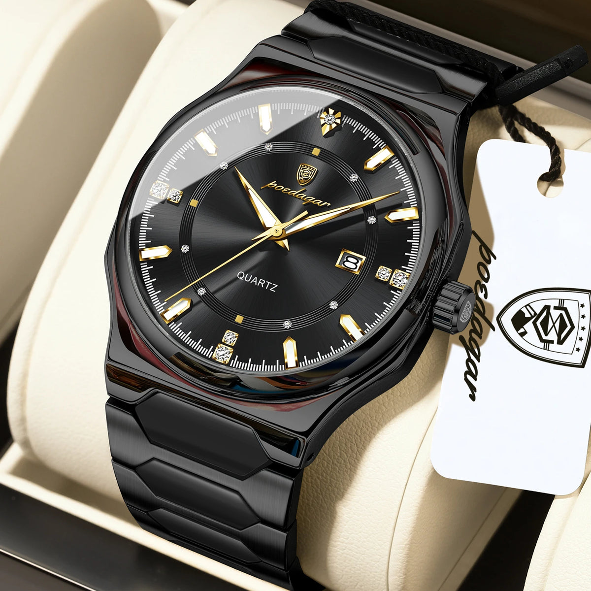 Poedagar 967 Men's Luxury Quartz Watch – Stainless Steel Band, Waterproof, Luminous, Date