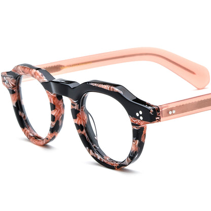 Vintage Thick Round Acetate Optical Glasses Frame - MCROONS - Pink