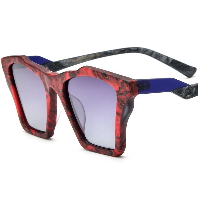 Retro Cat Eye Acetate Polarized Sunglasses - Red Gradient Gray Lens - MCROONS