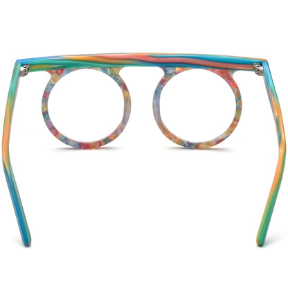 Oversized Vintage Multicolour Acetate Round Optical Glasses Frame - MCROONS - back view
