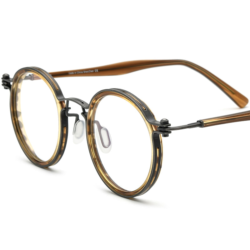 Acetate Titanium Round Optical Glasses Frame - Leopard - MCROONS