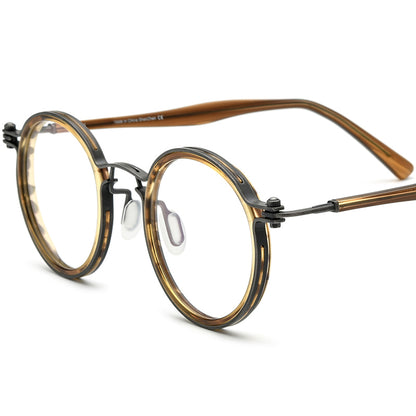 Acetate Titanium Round Optical Glasses Frame - Leopard - MCROONS