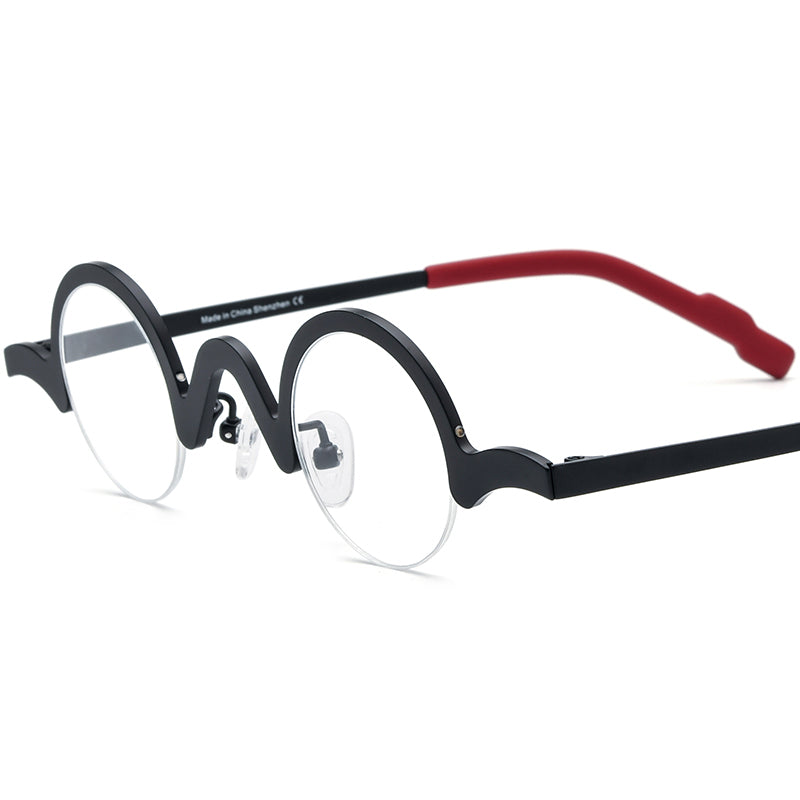 Titanium Semi-Rimless Round Optical Glasses - Matte Black - MCROONS