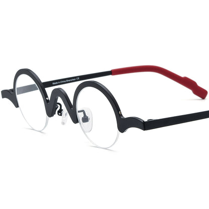 Titanium Semi-Rimless Round Optical Glasses - Matte Black - MCROONS