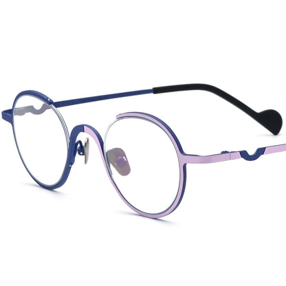 Titanium Round Optical Glasses Frame Retro Colourful - MCROONS - Matte Blue Pink