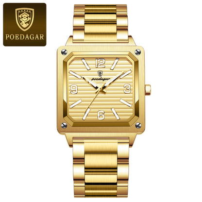 Poedagar 870 Men's Luxury Quartz Watch – Stainless Steel Band, Waterproof, Luminous