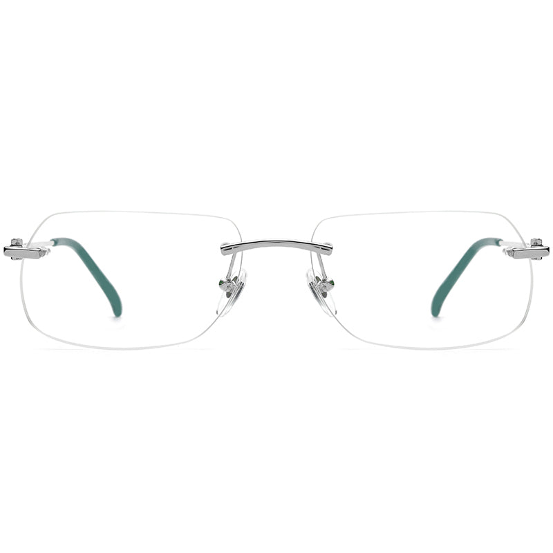 Rimless Square Alloy Optical Glasses Frame - Silver - MCROONS