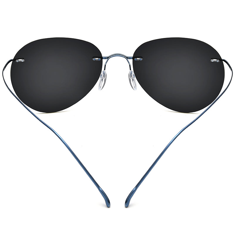 Rimless Titanium Pilot Sunglasses - Blue Grey - MCROONS - Back View