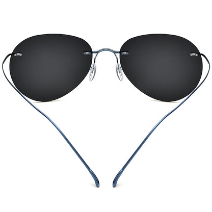 Rimless Titanium Pilot Sunglasses - Blue Grey - MCROONS - Back View