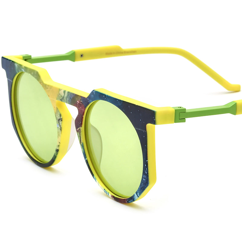 Retro Vintage Round Matte Acetate Polarized Sunglasses UV400 - Yellow - MCROONS