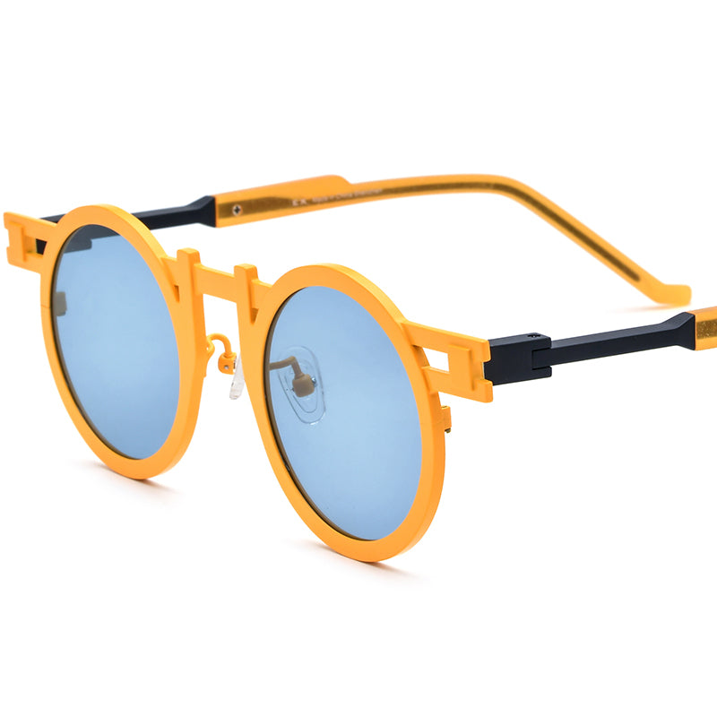 Colourful Titanium Retro Round Polarized Sunglasses - Orange - MCROONS