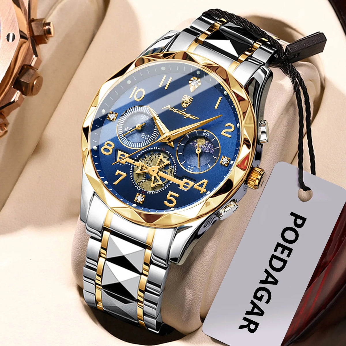 Poedagar 972 Men's Luxury Chronograph Quartz Watch – Stainless Steel Band, Waterproof, Luminous, Date