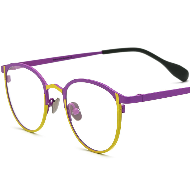 Titanium Round Optical Glasses Frame Colourful Vintage - MCROONS - Matte Purple Yellow