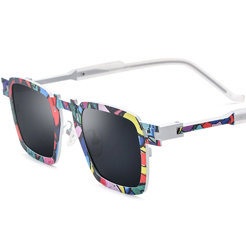 Print Titanium Square Sunglasses - Colorful - MCROONS