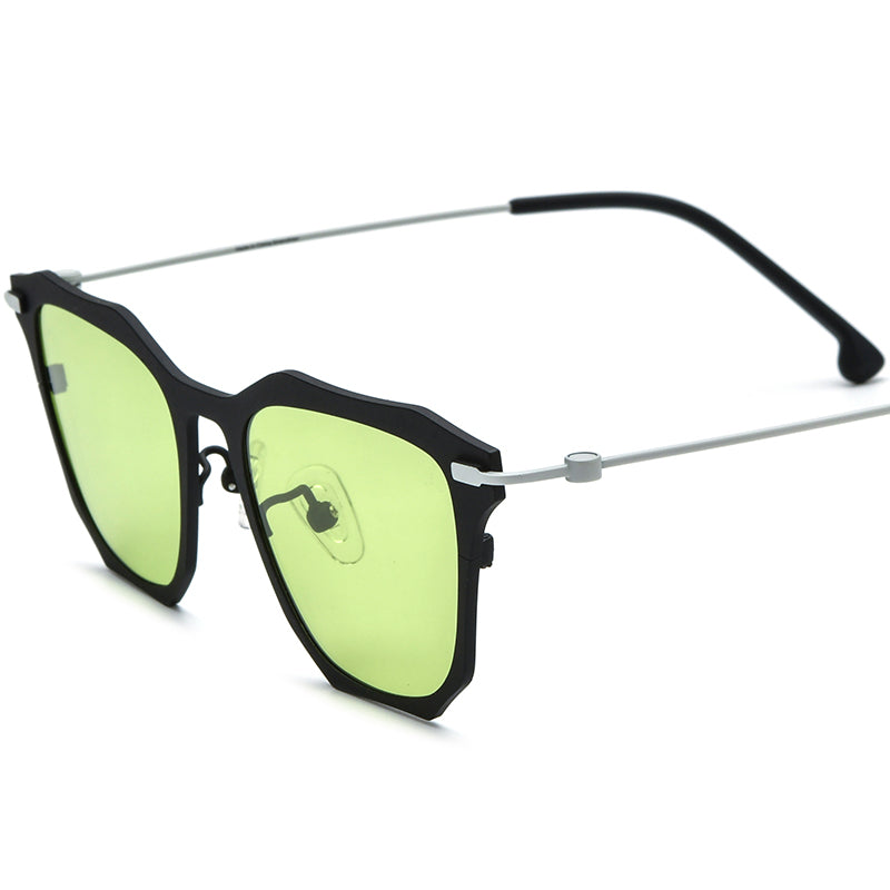 Colourful Titanium Square Sunglasses - Black Green Lens - MCROONS
