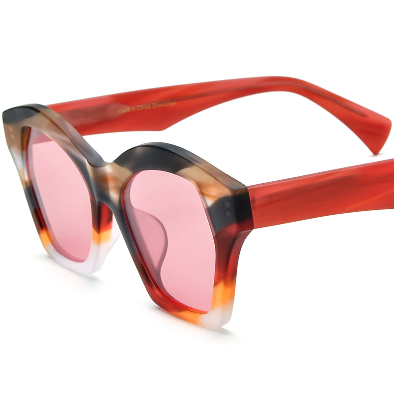 Oversized Matte Acetate Cat Eye Polarized Sunglasses - Leopard Pink Lens - MCROONS