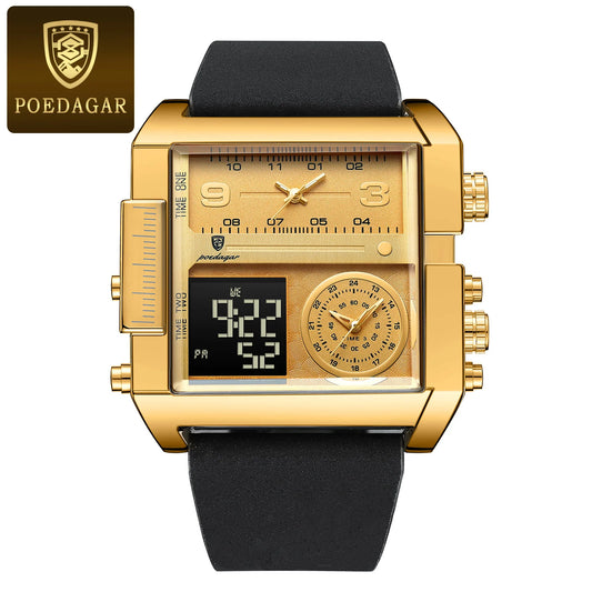 Poedagar 997 Men's Luxury Chronograph Quartz Watch – Leather Strap, Waterproof, Luminous, Date