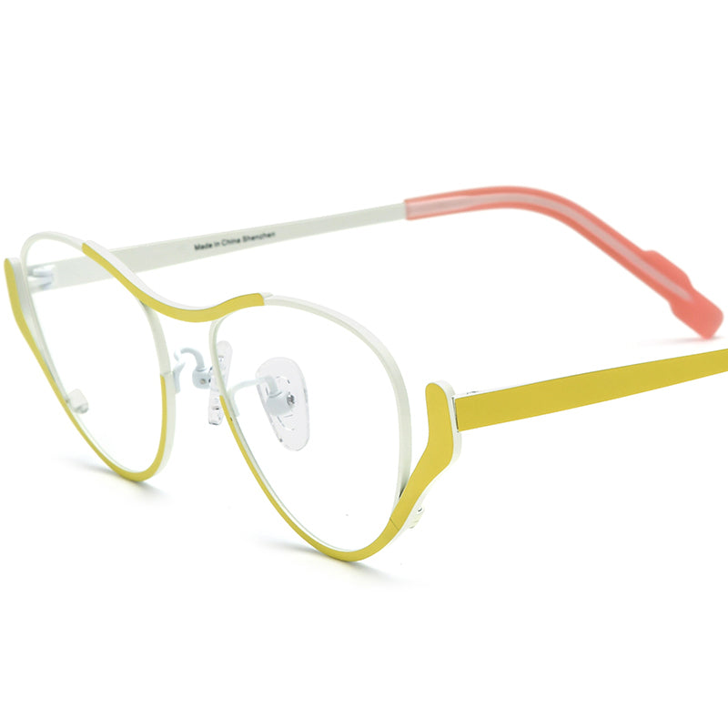 Colourful Titanium Retro Cat Eye Optical Glasses Frame - Yellow White - MCROONS
