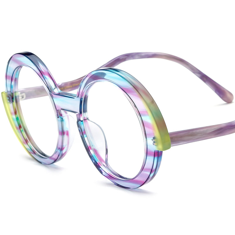 Multicolour Vortex Acetate Round Optical Glasses Frame Retro - Purple - MCROONS