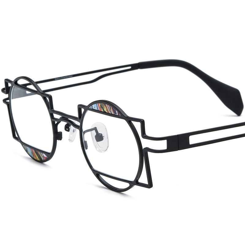Colourful Titanium Round Optical Glasses - Colorful Black - MCROONS