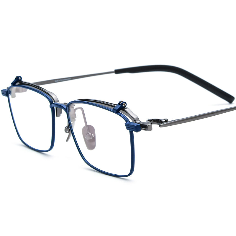 Flip-Up Square Titanium Optical Glasses Frame - Blue Gray - MCROONS