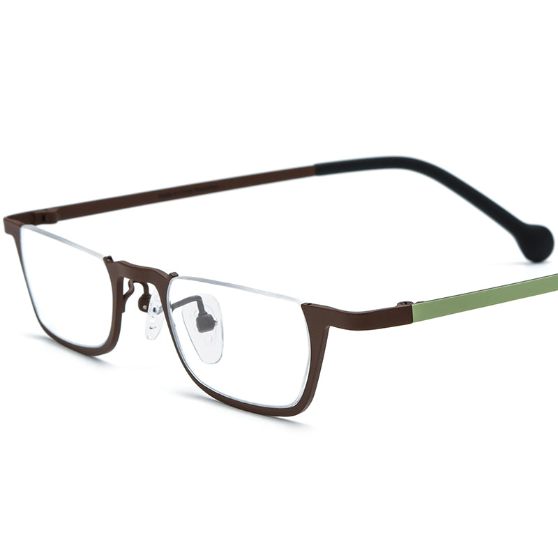 Small Square Semi-Rimless Titanium Optical Glasses - Brown - MCROONS