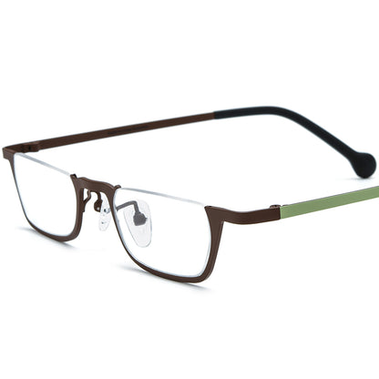 Small Square Semi-Rimless Titanium Optical Glasses - Brown - MCROONS