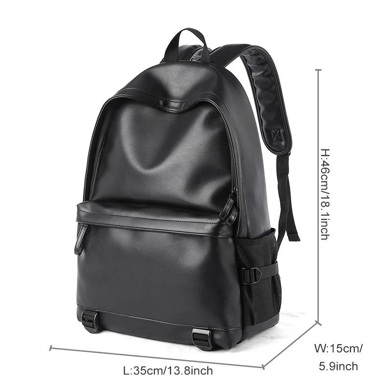 Men's Waterproof PU Leather School Laptop Backpack
