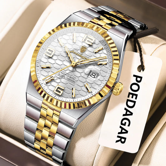 Poedagar 839 Men's Luxury Quartz Watch – Stainless Steel Band, Waterproof, Luminous, Date