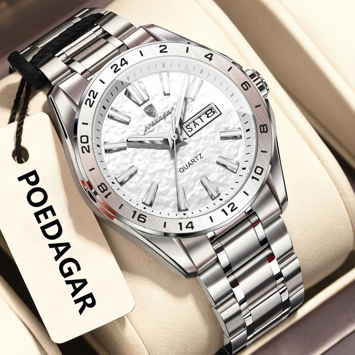 Poedagar 683 Men's Luxury Quartz Watch – Stainless Steel Band, Waterproof, Luminous, Date